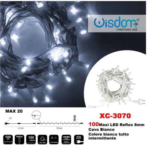 TRADE SHOP - Catena Luminosa 100 Luci Led Lucciole Colore Bianco Tutto Intermittente Xc-3070 -