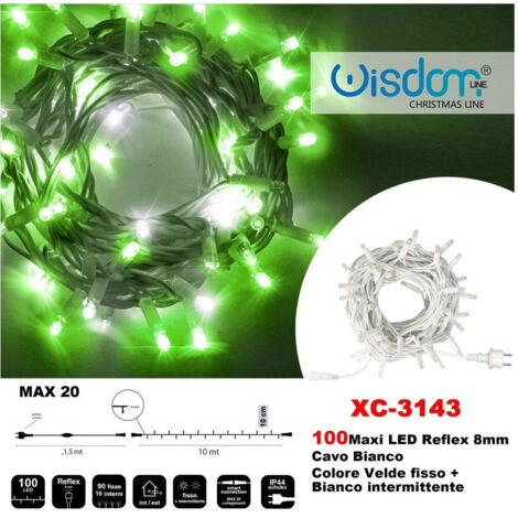 Trade Shop - Catena Luminosa 100 Luci Led Lucciole Verde Fisso + Bianco Intermittente Xc-3143 -