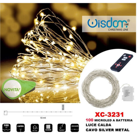 Trade Shop - Catena Luminosa 100 Microled A Batteria Cavo Silver Metal Luce Calda Xc-3231 -