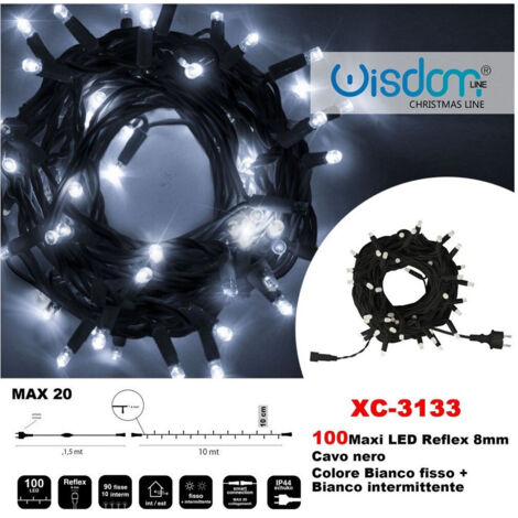Trade Shop - Catena Luminosa 100luci Led Lucciole Bianco Fisso + Bianco Intermittente Xc-3133 -
