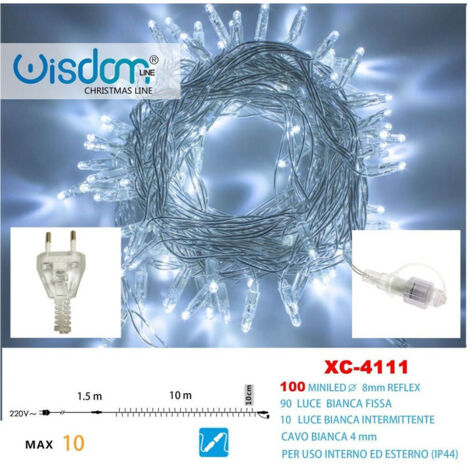 TRADE SHOP - Catena Luminosa 100luci Led Lucciole Bianco Fisso + Bianco Intermittente Xc-4111 -