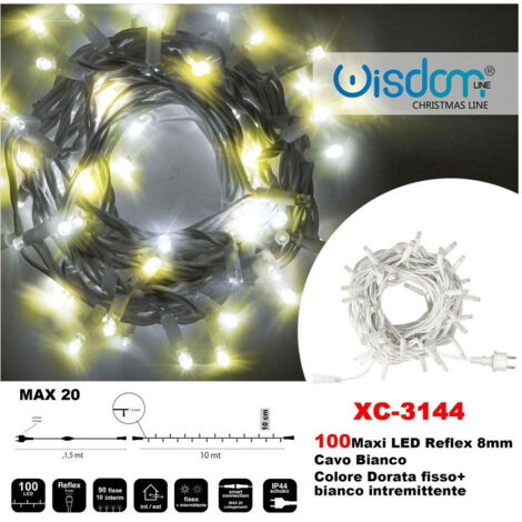 TRADE SHOP - Catena Luminosa 100luci Led Lucciole Dorata Fisso + Bianco Intermittente Xc-3144 -