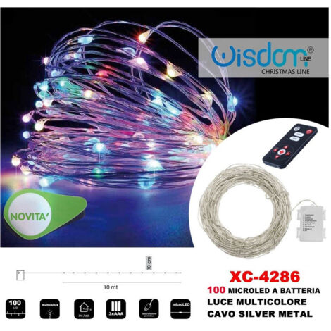 TRADE SHOP - Catena Luminosa 100microled A Batteria Cavo Silver Metal Luce Multicolore Xc-4286 -
