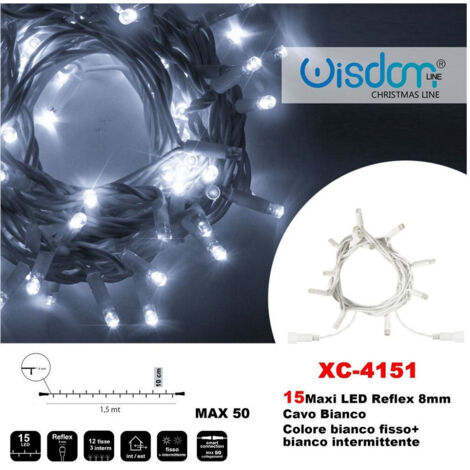 TRADE SHOP - Catena Luminosa 15 Luci Led Lucciole Bianco Fisso + Bianco Intermittente Xc-4151 -