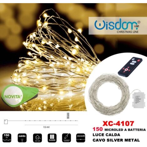 Luci di natale 150 micro led a batteria 15 mt con telecomando esterno luce  calda