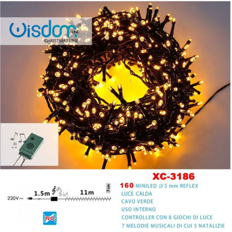 TRADE SHOP - Catena Luminosa 160miniled Luce Calda Cavo Verde 7 Melodie 8 Giochi Luce Xc-3186 -