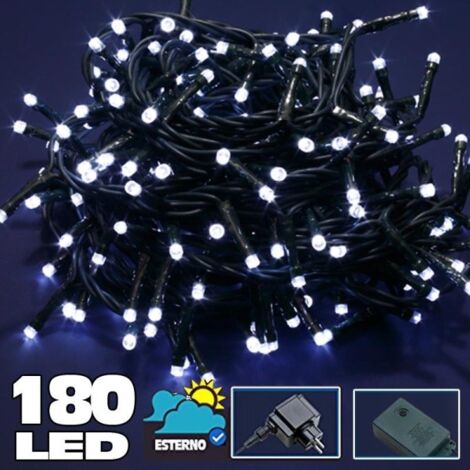 Trade Shop - Catena Luminosa 180 Led Luci Bianco Freddo Per Esterno Controller 8 Funzioni 24v