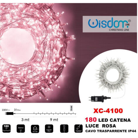 Trade Shop - Catena Luminosa 180 Luci Led Lucciole Luce Rosa Cavo Trasparente Ip44 Xc-4100 -