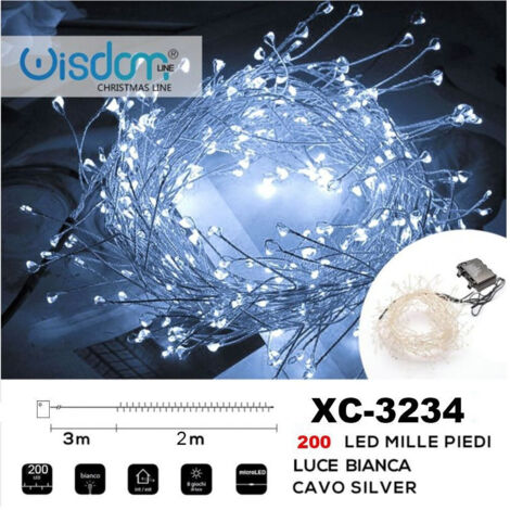 Trade Shop - Catena Luminosa 200 Led Mille Piedi Effetto Ramo Luce Bianca A Batteria Xc-3234 -