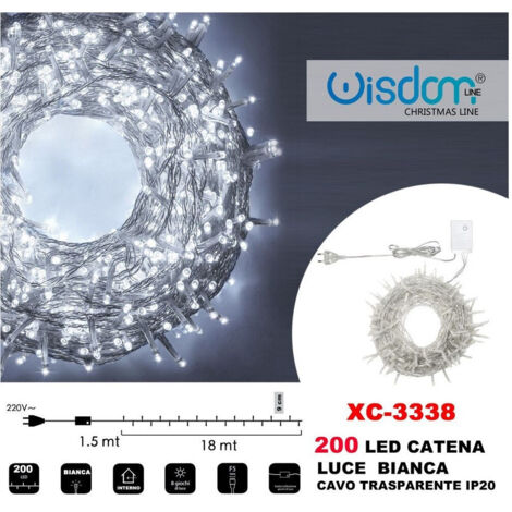 Trade Shop - Catena Luminosa 200 Luci Led Lucciole Luce Bianca Cavo Trasparente Ip20 Xc-3338 -