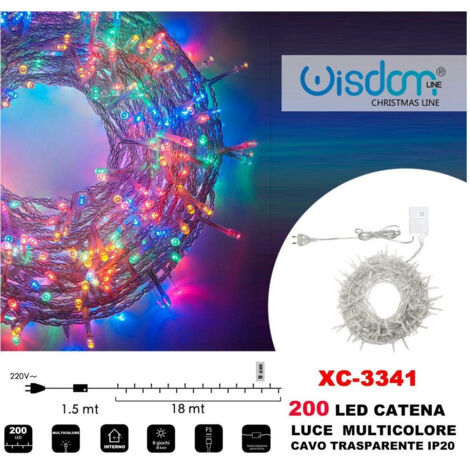 TRADE SHOP - Catena Luminosa 200 Luci Led Lucciole Luce Multicolore Cavo Trasparente Xc-3341 -