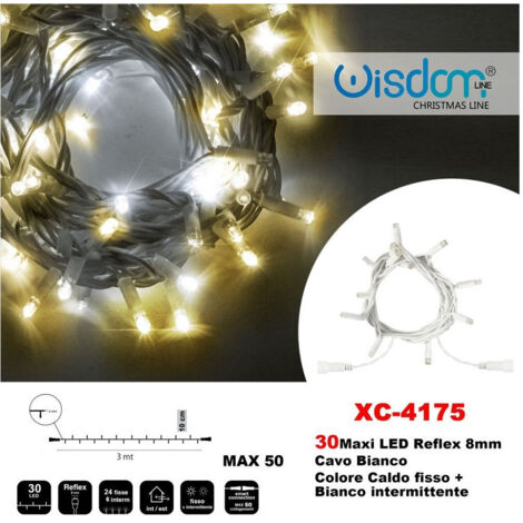 TRADE SHOP - Catena Luminosa 30 Luci Led Lucciole Caldo Fisso + Bianco Intermittente Xc-4175 -