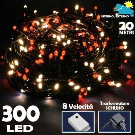 Trade Shop - Catena Luminosa 300 Luci Led Lucciole Bianco Caldo E Rosso 8 Funzioni Per Esterno