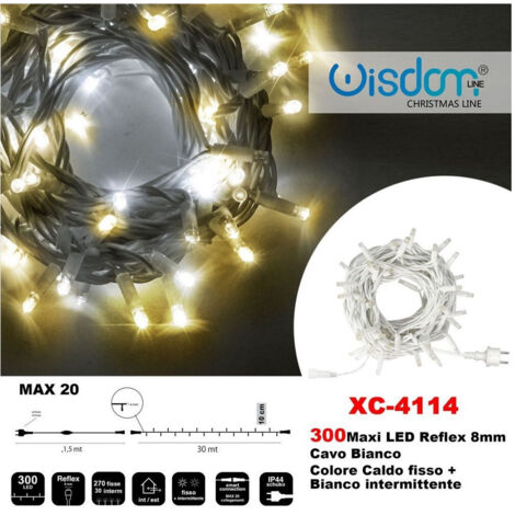 TRADE SHOP - Catena Luminosa 300 Luci Led Lucciole Caldo Fisso + Bianco Intermittente Xc-4114 -