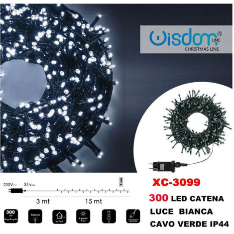TRADE SHOP - Catena Luminosa 300 Luci Led Lucciole Luce Bianca Cavo Verde Ip44 Xc-3099 -