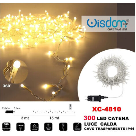 Trade Shop - Catena Luminosa 300 Luci Led Lucciole Luce Calda Cavo Trasparente Ip44 Xc-4810 -
