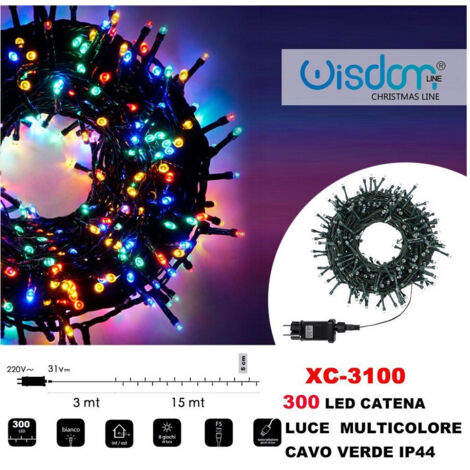 TRADE SHOP - Catena Luminosa 300 Luci Led Lucciole Luce Multicolore Cavo Verde Ip44 Xc-3100 -