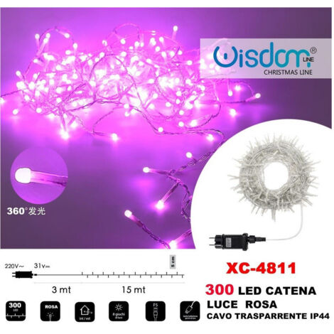 TRADE SHOP - Catena Luminosa 300 Luci Led Lucciole Luce Rosa Cavo Trasparente Ip44 Xc-4811 -