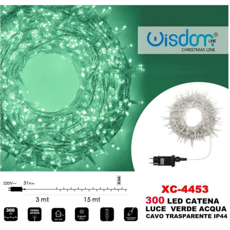 TRADE SHOP - Catena Luminosa 300 Luci Led Lucciole Luce Verde Acqua Cavo Trasparente Xc-4453 -