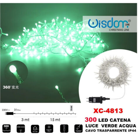 TRADE SHOP - Catena Luminosa 300 Luci Led Lucciole Luce Verde Acqua Cavo Trasparente Xc-4813 -