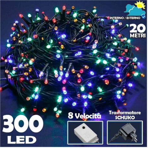 TRADE SHOP - Catena Luminosa 300 Luci Led Lucciole Multicolore Controller 8 Funzioni Esterno -