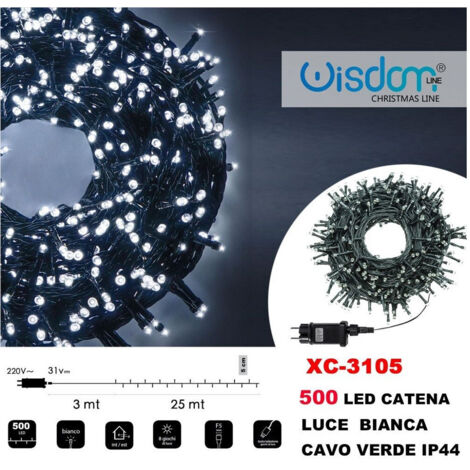 TRADE SHOP - Catena Luminosa 500 Luci Led Lucciole Luce Bianca Cavo Verde Ip44 Xc-3105 -