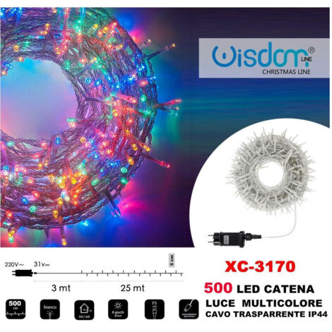 TRADE SHOP - Catena Luminosa 500 Luci Led Lucciole Luce Multicolore Cavo Trasparente Xc-3170 -