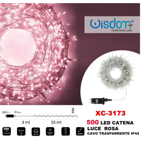 TRADE SHOP - Catena Luminosa 500 Luci Led Lucciole Luce Rosa Cavo Trasparente Ip44 Xc-3173 -