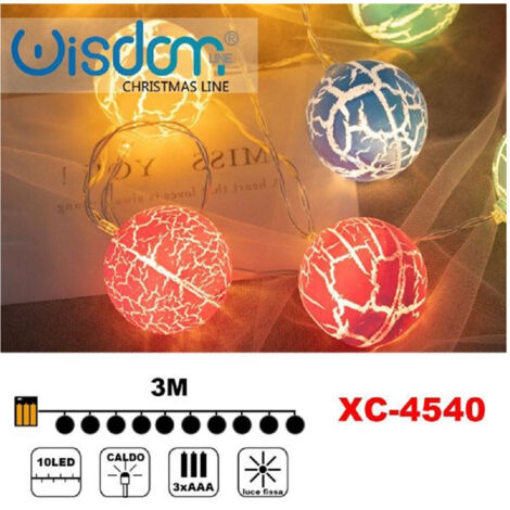 Trade Shop - Catena Luminosa Con Palline Colorate 10 Led Batteria Luce Calda Fissa Xc-4540 -