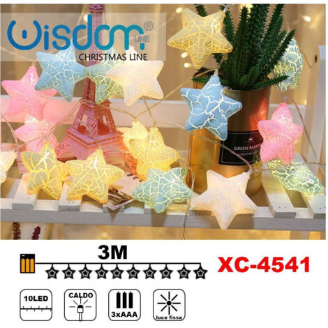 Trade Shop - Catena Luminosa Con Stelle Colorate 10 Led Batteria Luce Calda Fissa Xc-4541 -