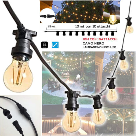 Trade Shop - Catena Luminosa Led Catenaria Con 10 Portalampade E27 10mt Prolungabile Ip54