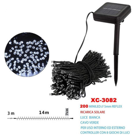 Trade Shop - Catena Luminosa Natale 200led Con Ricarica Di Energia Solar Luce Bianca Xc-3082 -