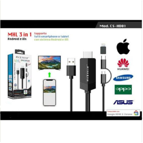 Trade Shop - Cavo 3in1 Mhl Streaming Micro Usb Type-c Luz Para Android Ios Maxtech Cs-hd01 -