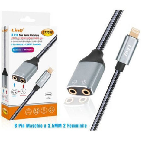 Trade Shop - Cavo Adattatore Audio Da Lightning Maschio A 2 Jack 3,5mm Femmina Cuffie Microfono Lt3538 -
