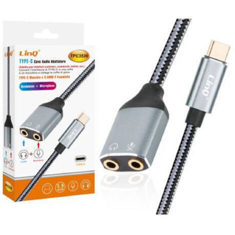 TRADE SHOP - Cavo Adattatore Audio Da Type-c A Doppio Jack 3,5mm Cuffie + Microfono Tpc3536 -