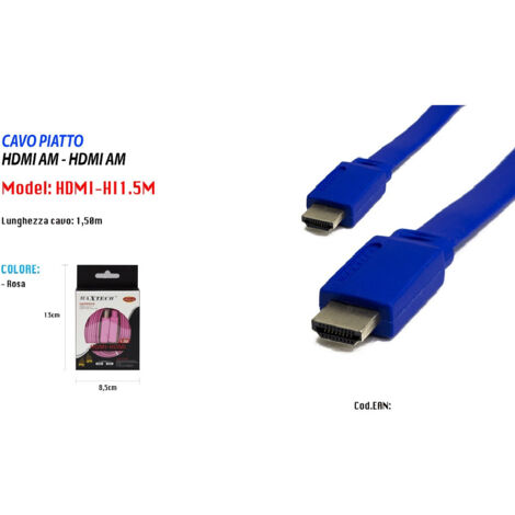 TRADE SHOP - Cavo Hdmi 1.5 Mt Full Hd 1080p 1600p Piatto 24k Maxtech Audio Video Hdmi-hi1.5m -