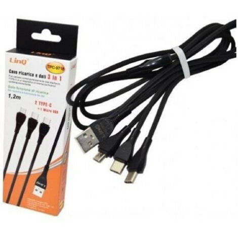 TRADE SHOP - Cavo Usb Di Ricarica Dati 3 In 1 Micro Usb + 2 Type-c Tipo C Linq Tpc-9718 -
