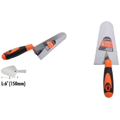 TRADE SHOP - Cazzuola Acciaio 150mm 6" Manico Antiscivolo Spatola Semicerchio Muratore 90495 -