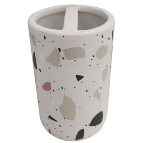 Trade Shop - Cepillo De Dientes Vaso 2 Agujeros Blanco Arena Multicolor Muebles De Baño 69543 -