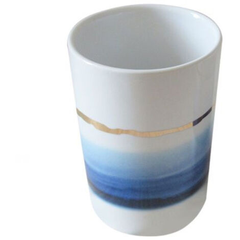 Trade Shop - Cepillo De Dientes Vaso Con Tonos Azules Raya De Oro Muebles De Baño 59866 -