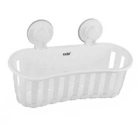 Trade Shop - Cesta Contenedor Para Objetos Con Ventosa Accesorios De Baño Blanco 30x10cm 59553 -