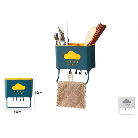 Trade Shop - Cestello Porta Bacchette Posate Cucchiaio Spatole Scarico Con Ganci Parete 70214 -