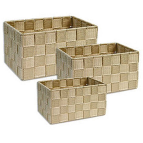 TRADE SHOP - Cestini Tessuto 3 Scatole Organizer Portaoggetti Bagnoschiuma Makeup Beige Scuro -