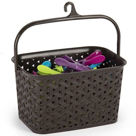 TRADE SHOP - Cestino Portamollette Porta Mollette Cesto Effetto Rattan In Plastica 18x24x14cm -
