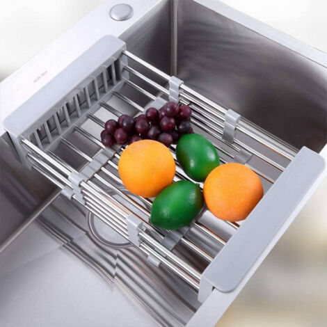 TRADE SHOP - Cestino Regolabile Per Lavello Scolapiatti Telescopico Cestello Stoviglie Cucina -