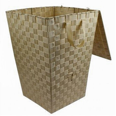 Trade Shop - Cesto Cestino Portatutto Portaoggetti Bagno Casa Coperchio 35 X 52cm 79105 Beige -