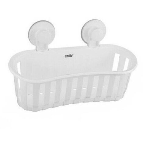 TRADE SHOP - Cesto Contenitore Porta Oggetti A Ventosa Bianco Accessori Bagno 30x10cm 59553 -