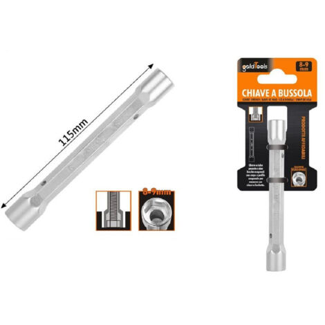 Trade Shop - Chiave A Bussola Tubo Esagonale Da 115 Mm Doppie Bocche Esagonali 8-9 Mm 97548 -