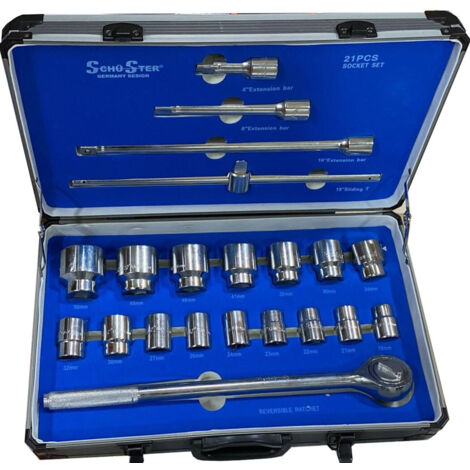 Trade Shop - Chiavi Bussole Grandi Kit 21 Pezzi Pz Da 19 A 50 Mm Cricchetto Camion Trattore -