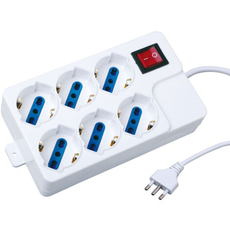 Trade Shop - Ciabatta Multipresa Elettrica 6 Posti Schuko 10-16a Interruttore 2500w 1,5mt -